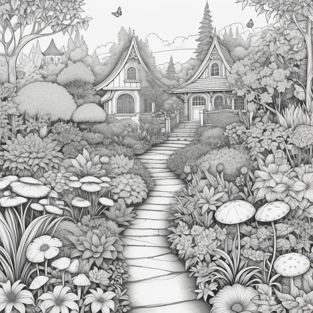 Garden of banban coloring page with black and white drawing