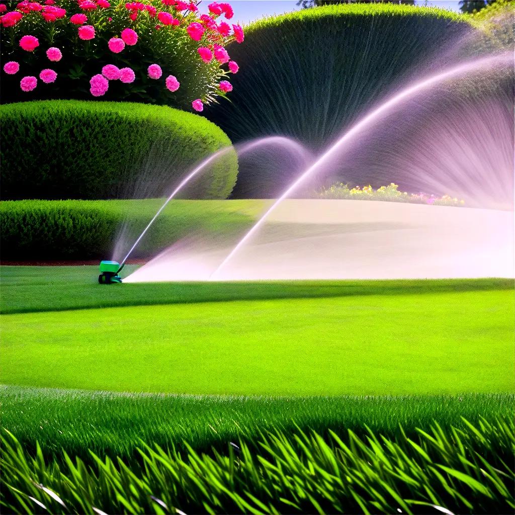 Gardener watering lawn with garden sprayer