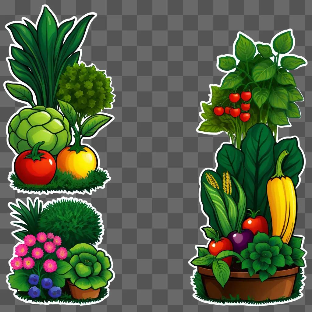 Gardening clipart features a variety of fruits and vegetables