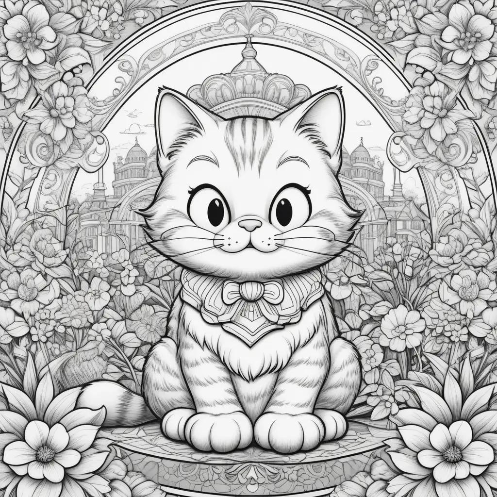 Garfield coloring pages with cats and flowers