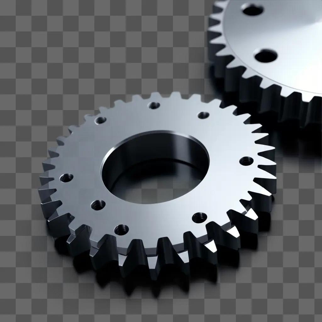 Gears with holes and threads on a gray surface