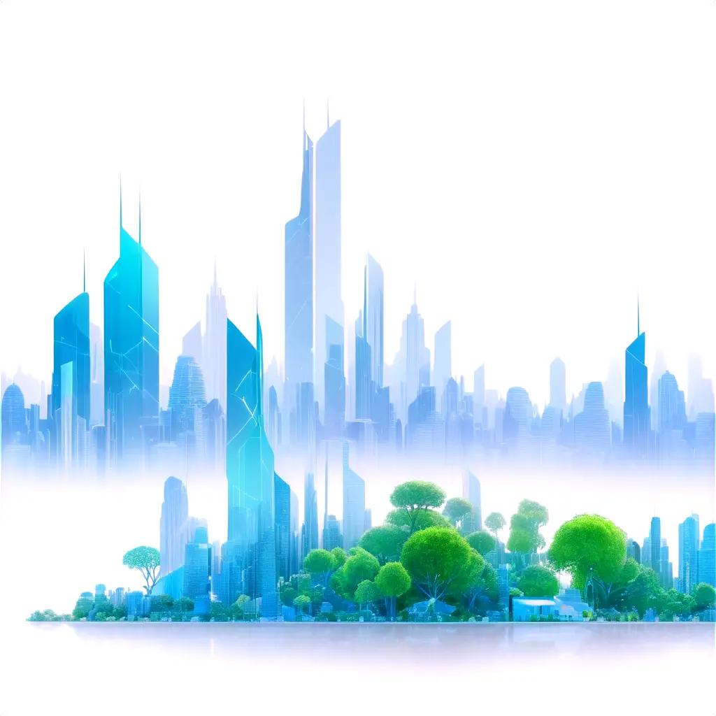 Generative AI cityscape with trees and skyscrapers