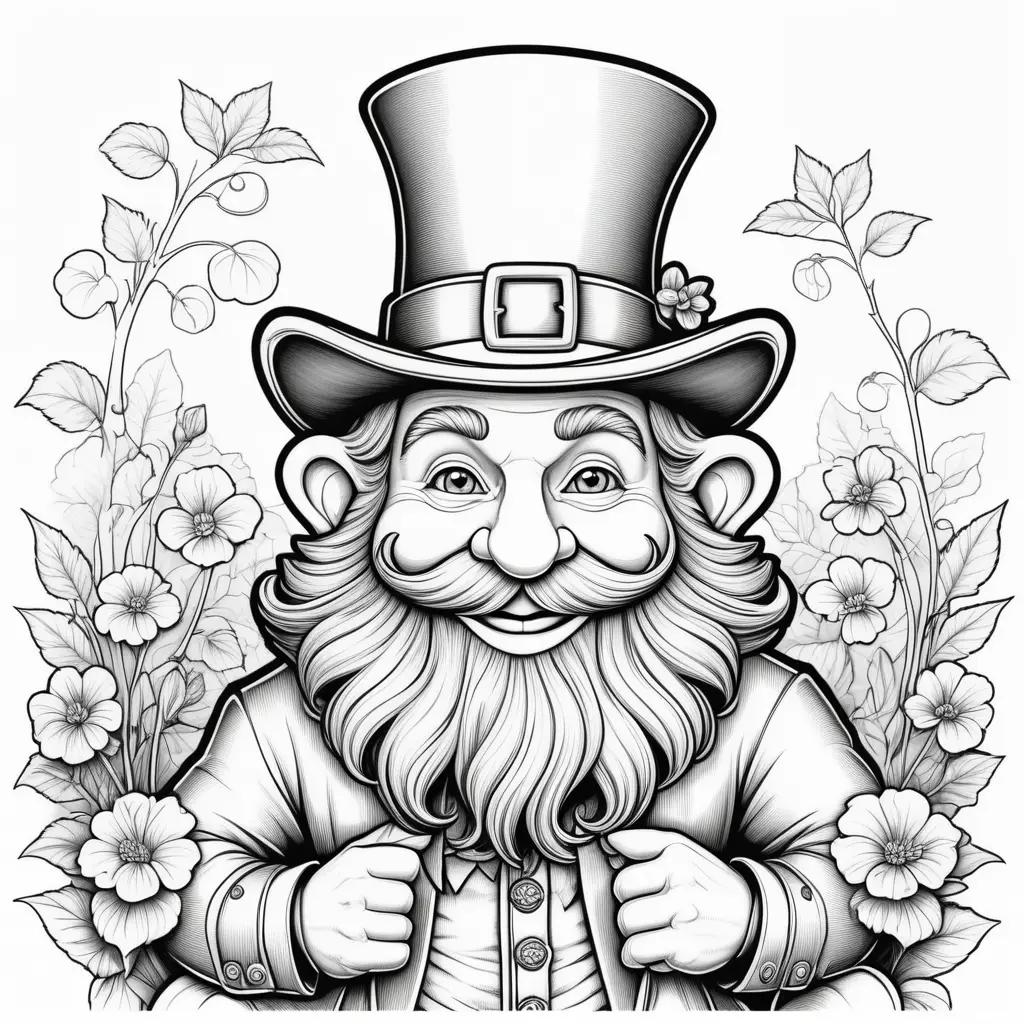 Gentleman leprechaun with hat and beard, in black and white