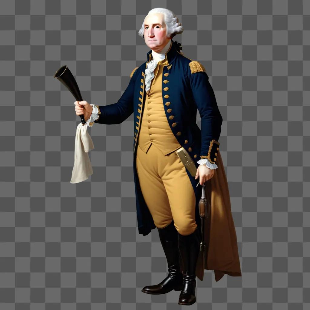 George Washington holding a horn