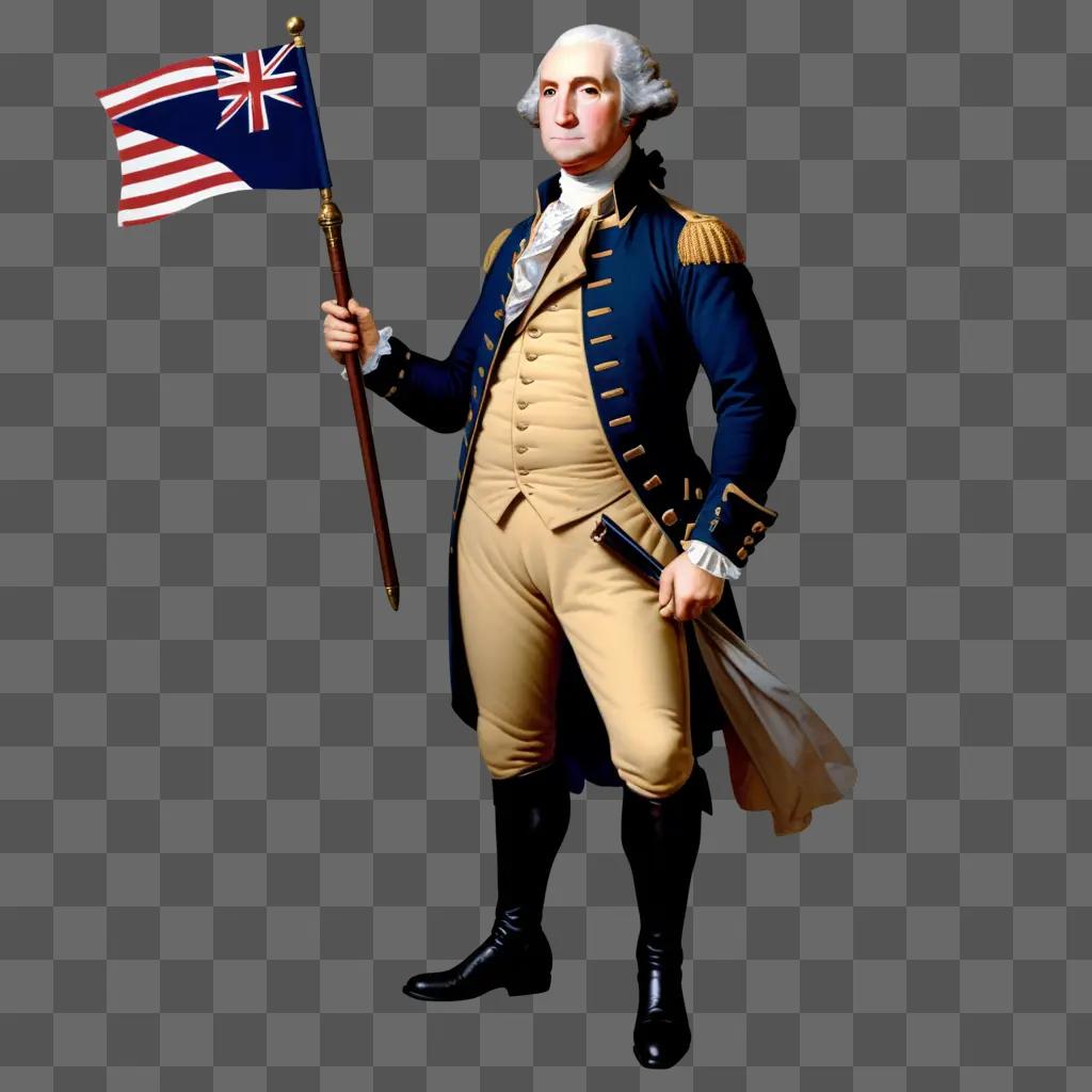 George Washington holds the American flag