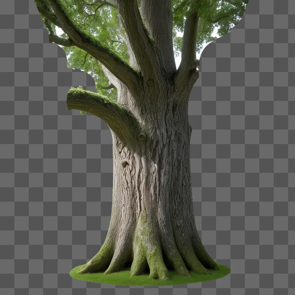 Giant tree trunk with moss growing on it