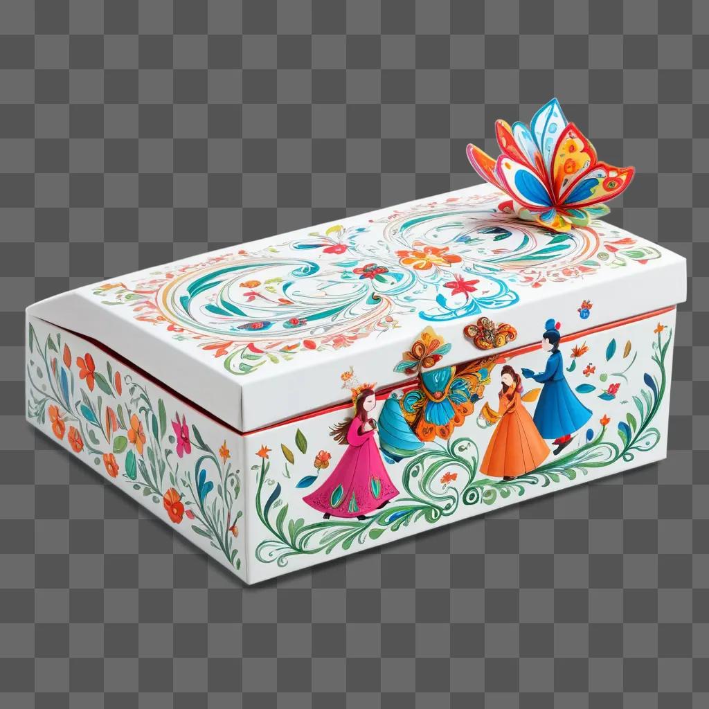 Gift box with colorful drawing on side