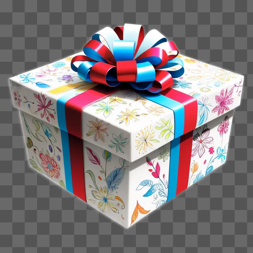 Gift with colorful sketch design and ribbon