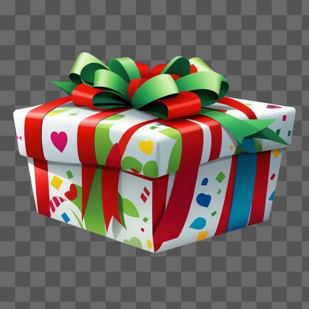 Gift wrapped with colorful bow and hearts