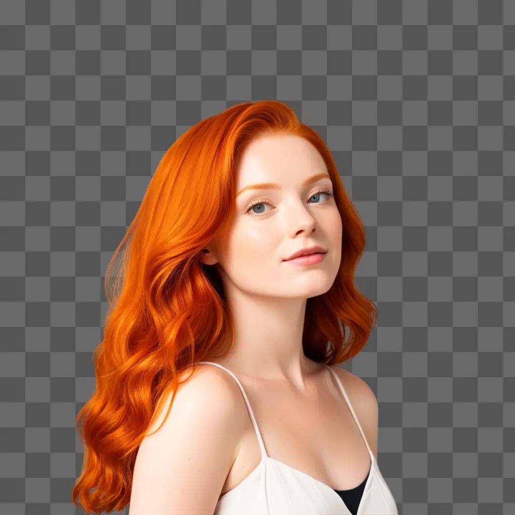 Ginger hair woman poses in front of a wall