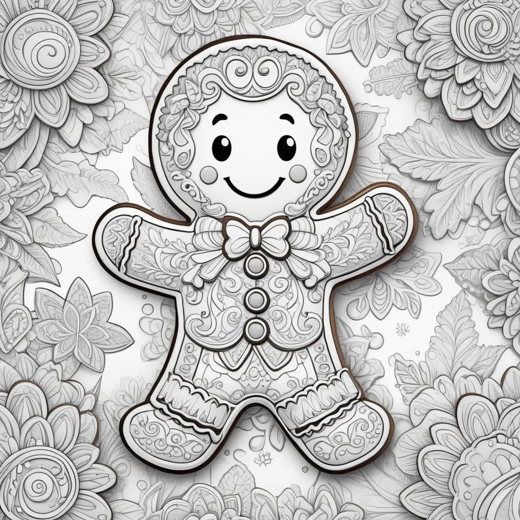 Gingerbread Man Coloring Pages: A fun, detailed coloring page with a smiling gingerbread man