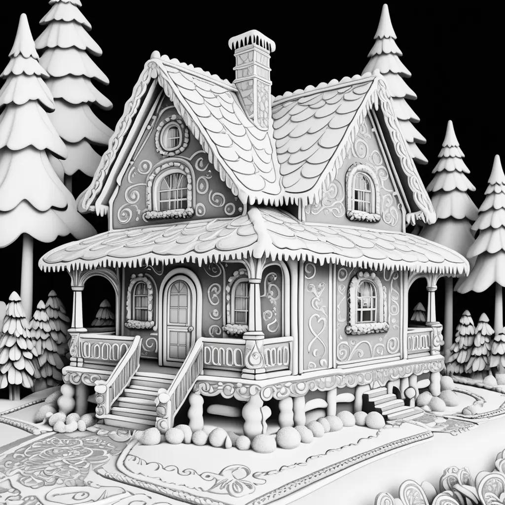 Gingerbread house coloring pages on a snowy night