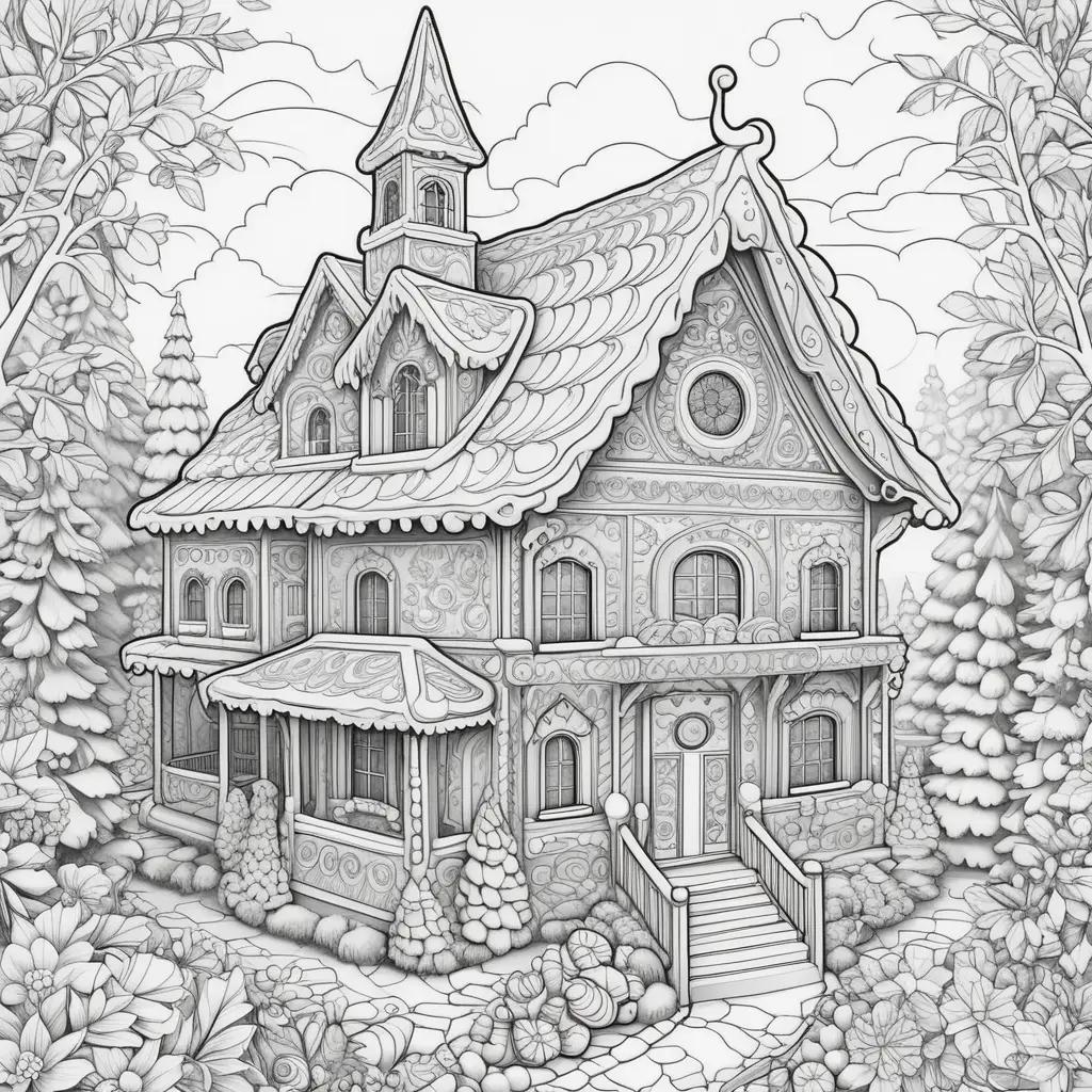 Gingerbread house coloring pages with detailed design