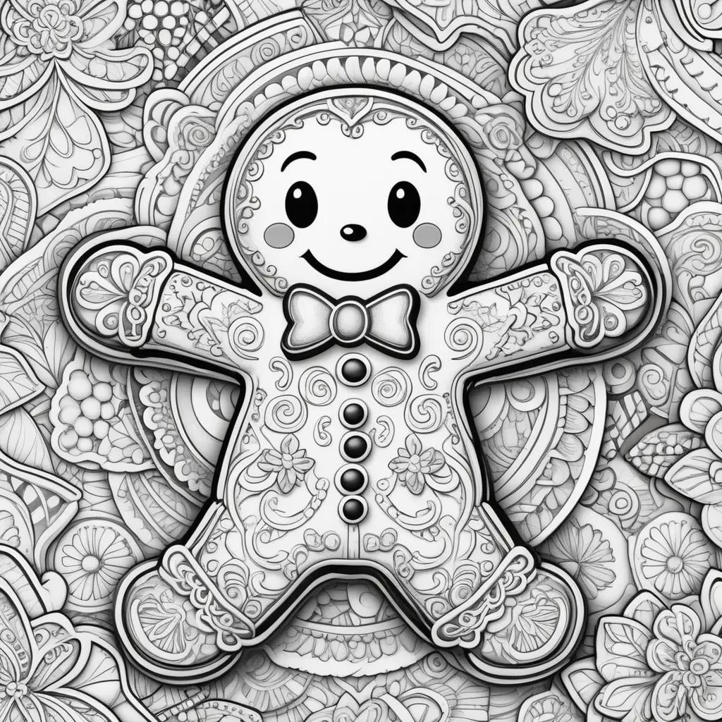 Gingerbread man coloring pages with black and white design