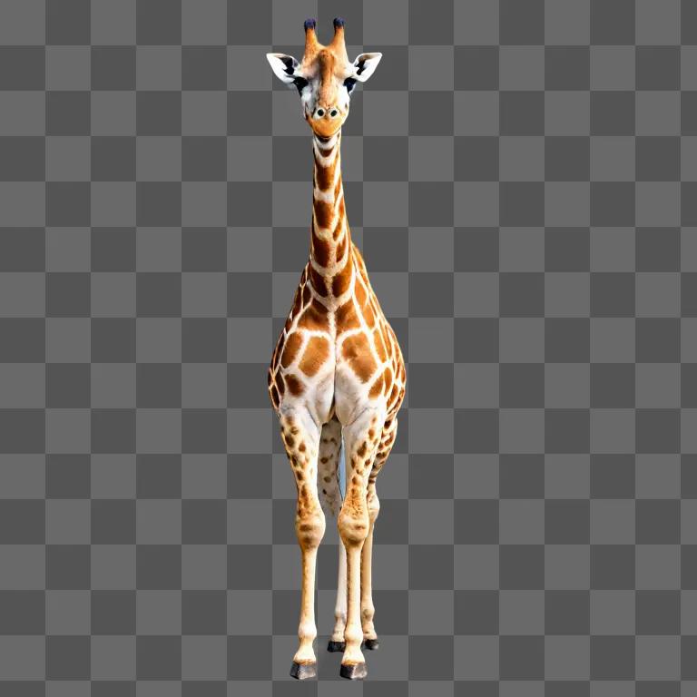 Giraffe with long neck and horns standing on a beige background