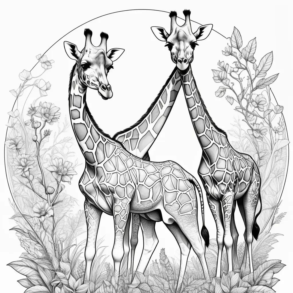 Giraffes Coloring Pages Show Two Giraffes in a Field