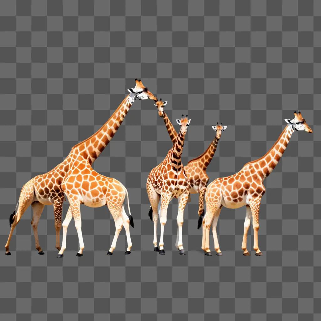 Giraffes in a zoo exhibit with a tan background