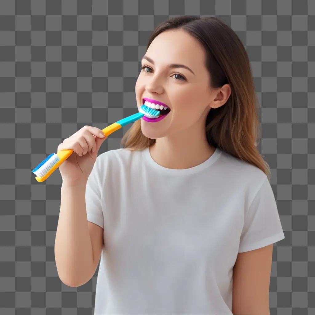 Girl brushing teeth with colorful toothbrush