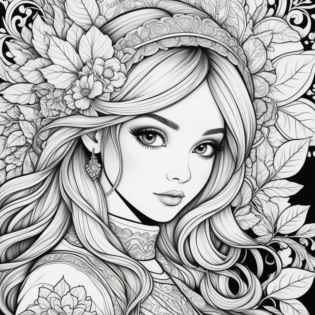 Girl with flowers coloring page, girls coloring pages