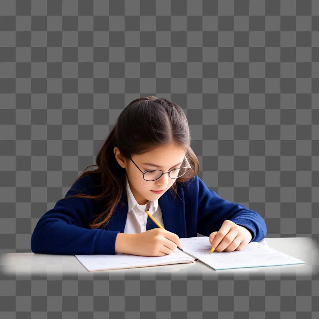 Girl with pencil and notebook doing homework