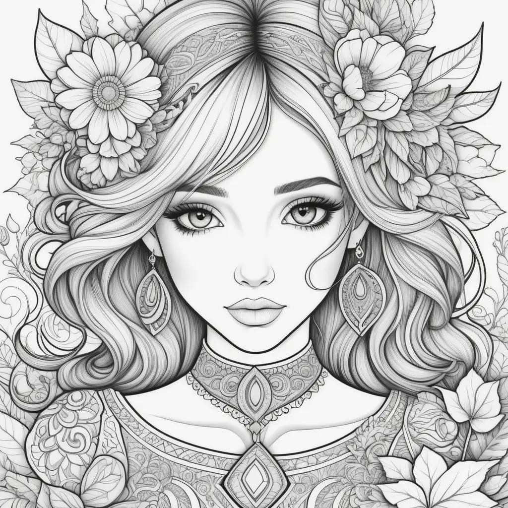 Girls Coloring Pages: A Beautiful Black and White Drawing