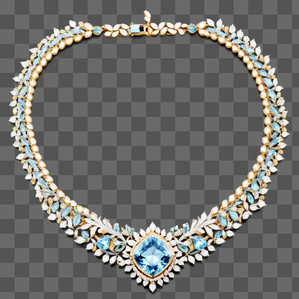 Glamorous blue and white necklace on a gray background