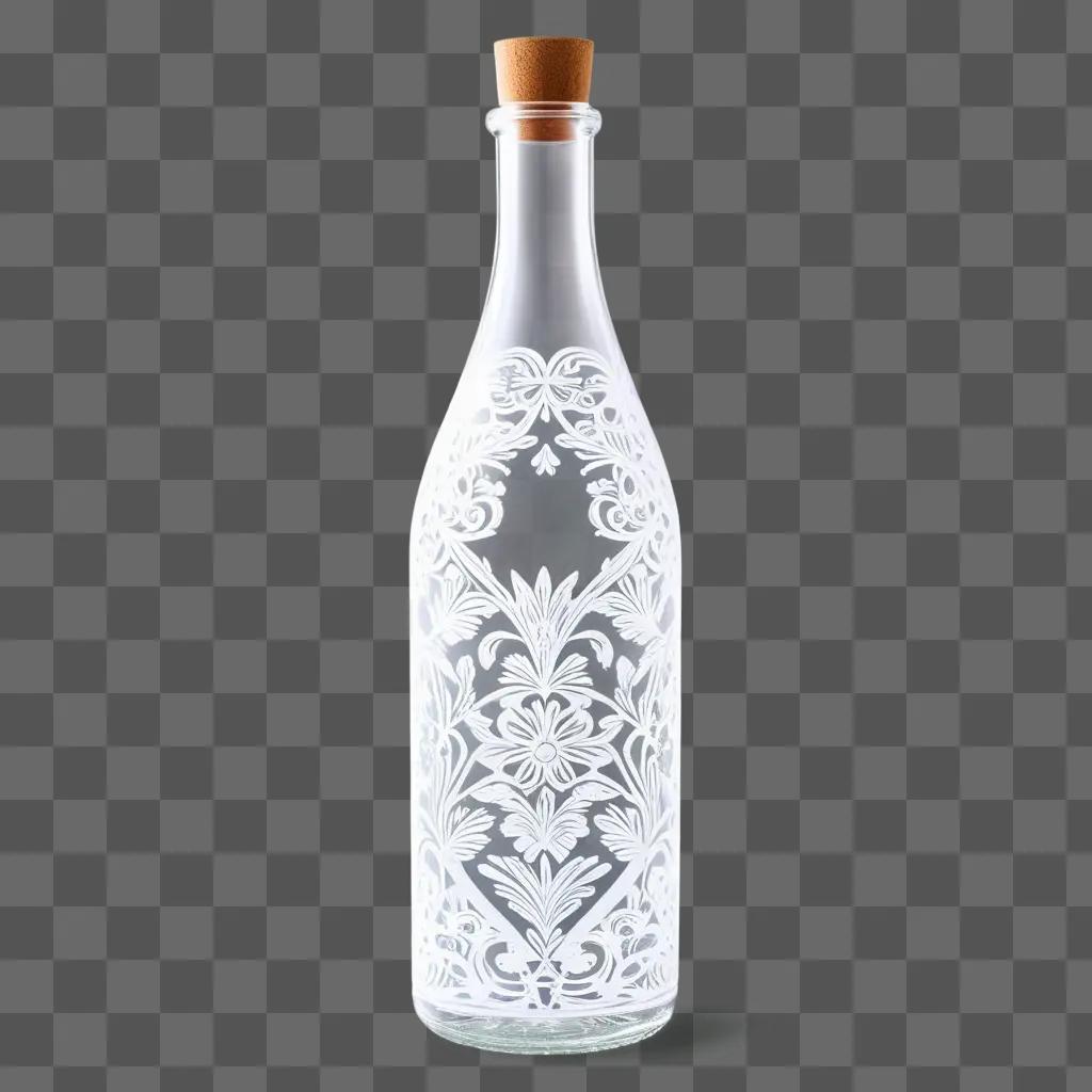 Glass bottle with a white design on it