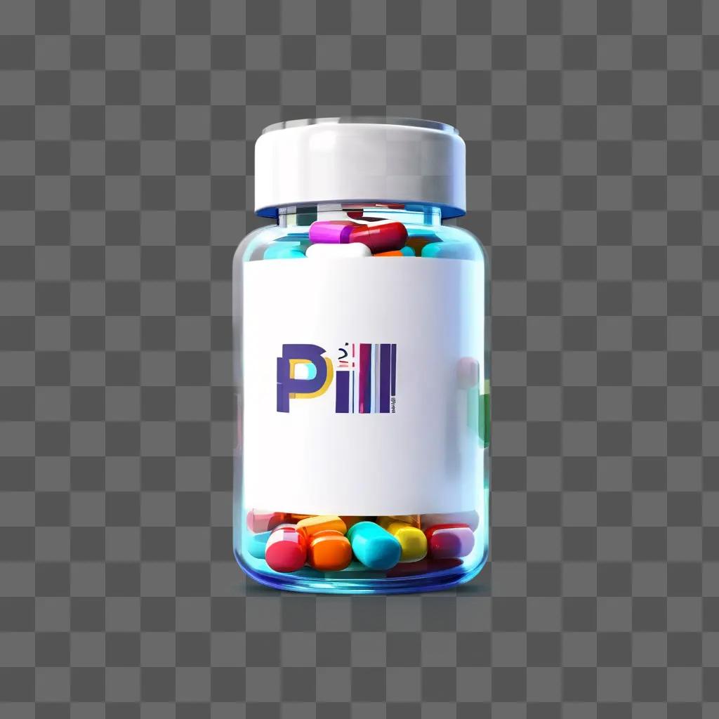 Glass bottle with pills and a transparent label