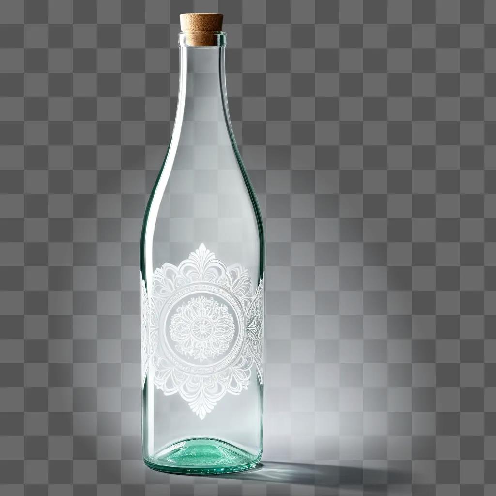 Glass bottle with white etched design on cork top