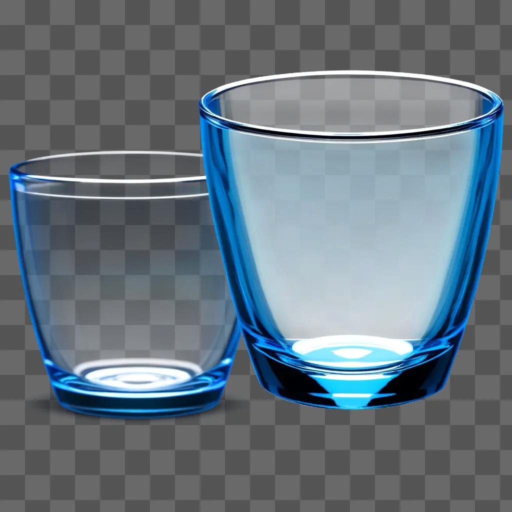 青い背景に青い光が当たるガラスカップ