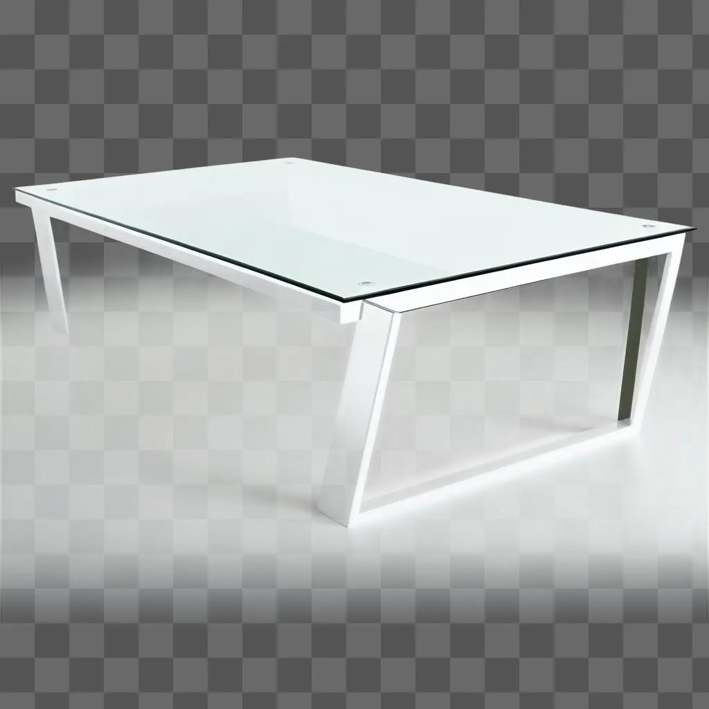 Glass table with white metal legs on a white background