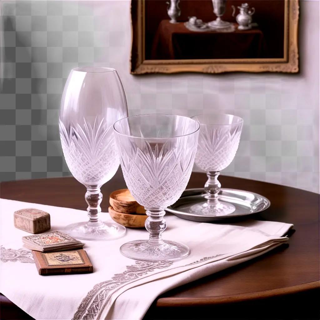 Glassware arranged on a table for a picture