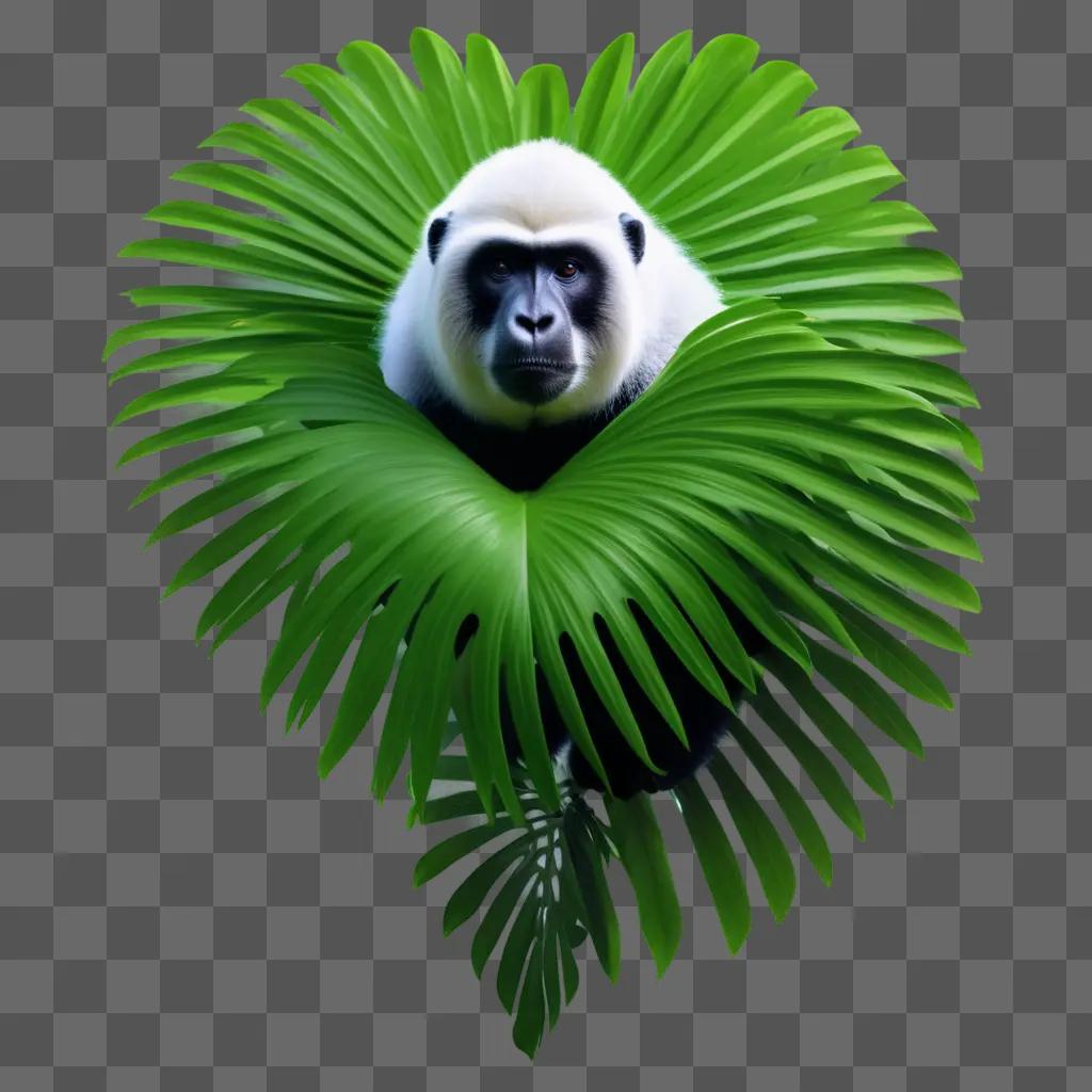 Glorilla monkey peeking out of green leafy surroundings