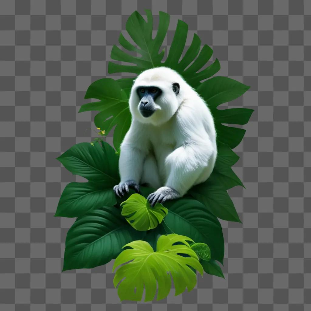 Glorilla monkey sits on a leafy green background