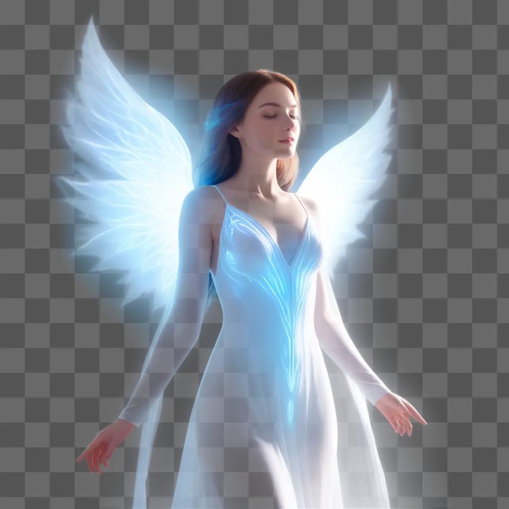 Glowing angelic woman in white dress