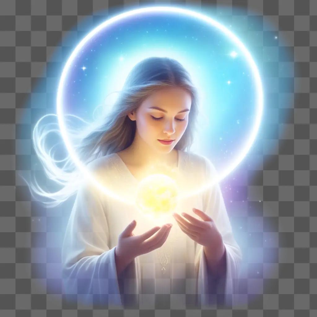 Glowing angelic woman with glowing heart