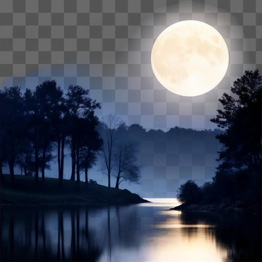 Glowing moon shines over tranquil waters at night