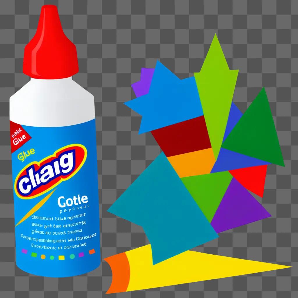 Glue bottle with colorful background and geometric shapes