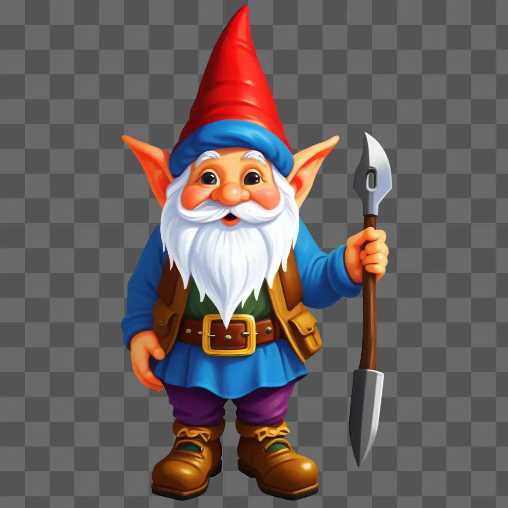 Gnome with a large spade in a blue and red outfit