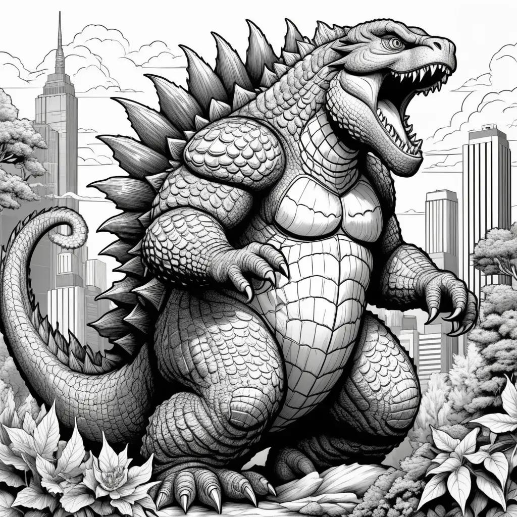 Godzilla Coloring Page in Black and White