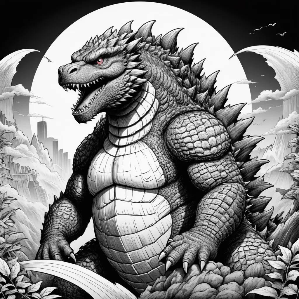 Godzilla Coloring Page with Black and White Color