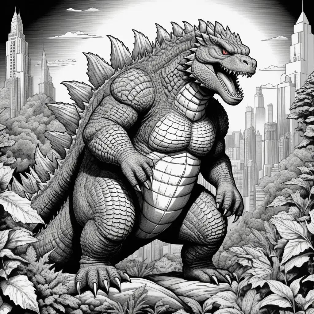 Godzilla Coloring Page with Black and White Color