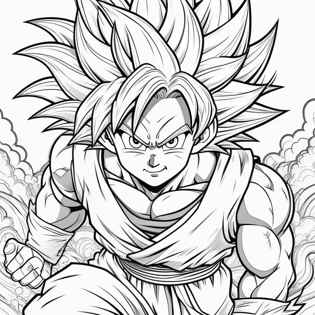 Goku Coloring Page: A black and white illustration of the beloved character from Dragon Ball