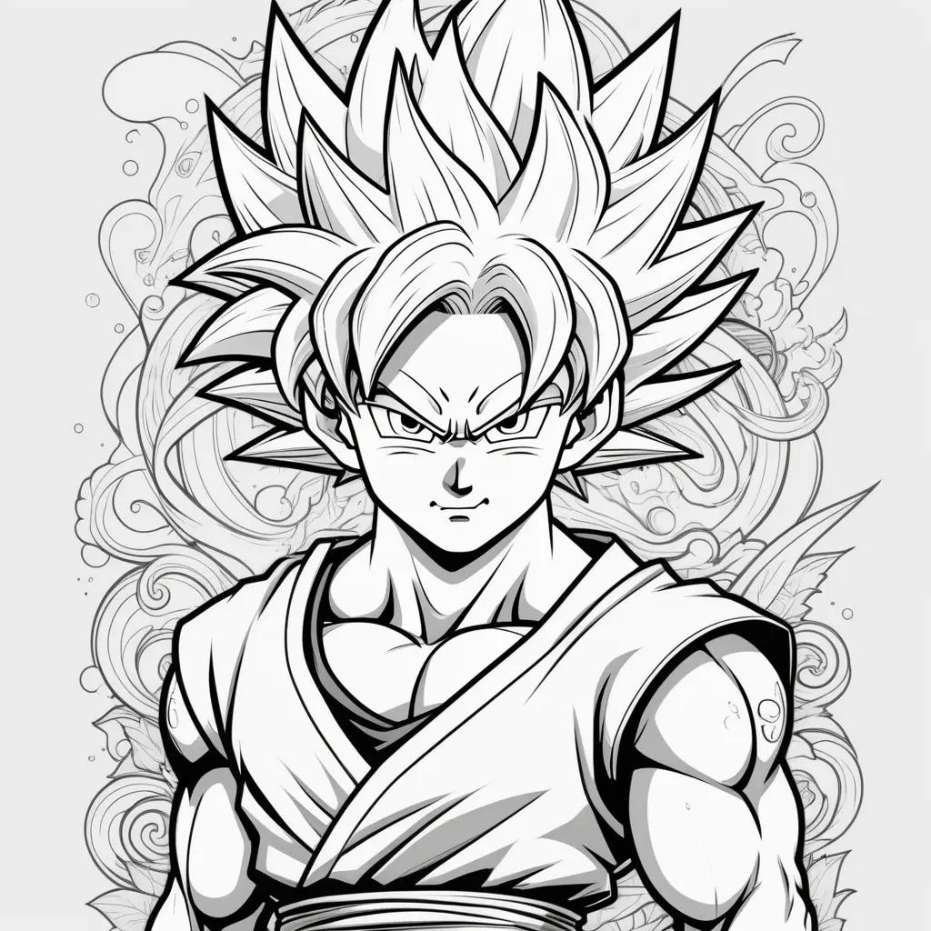 Goku coloring page with black and white design