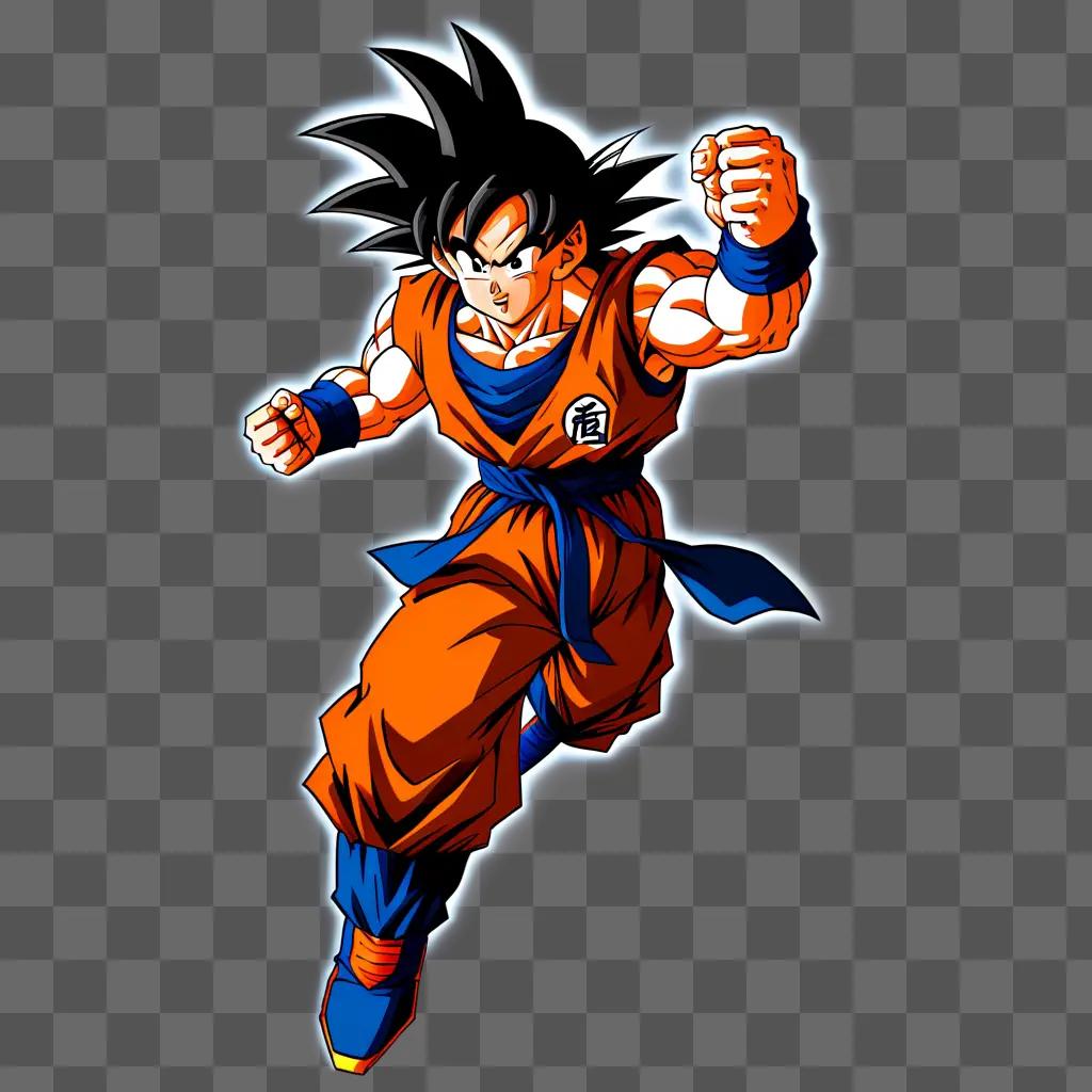 Goku in a vibrant orange outfit with a glowing aura