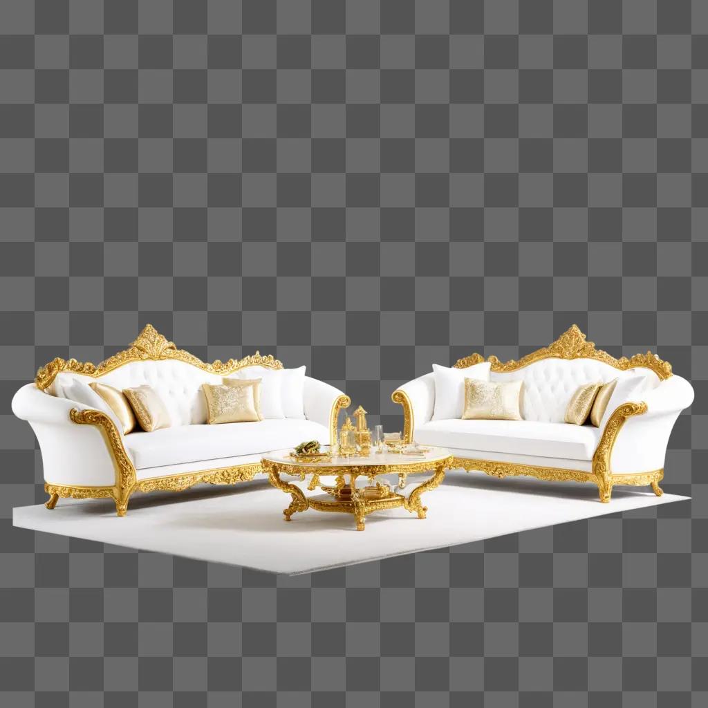 Gold accent chairs and sofa in living room