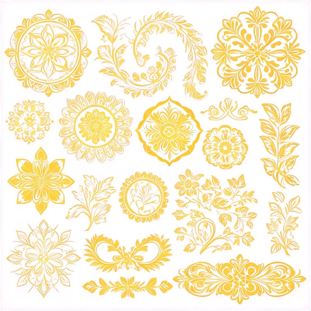 Gold floral clipart design set on a white background