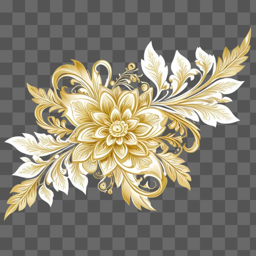 Gold floral clipart design with leaves