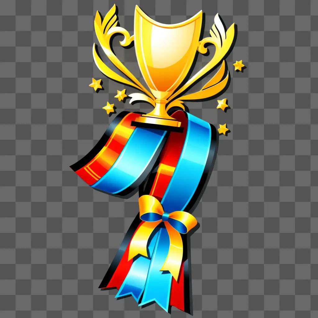 Gold trophy with stars and ribbon clipart