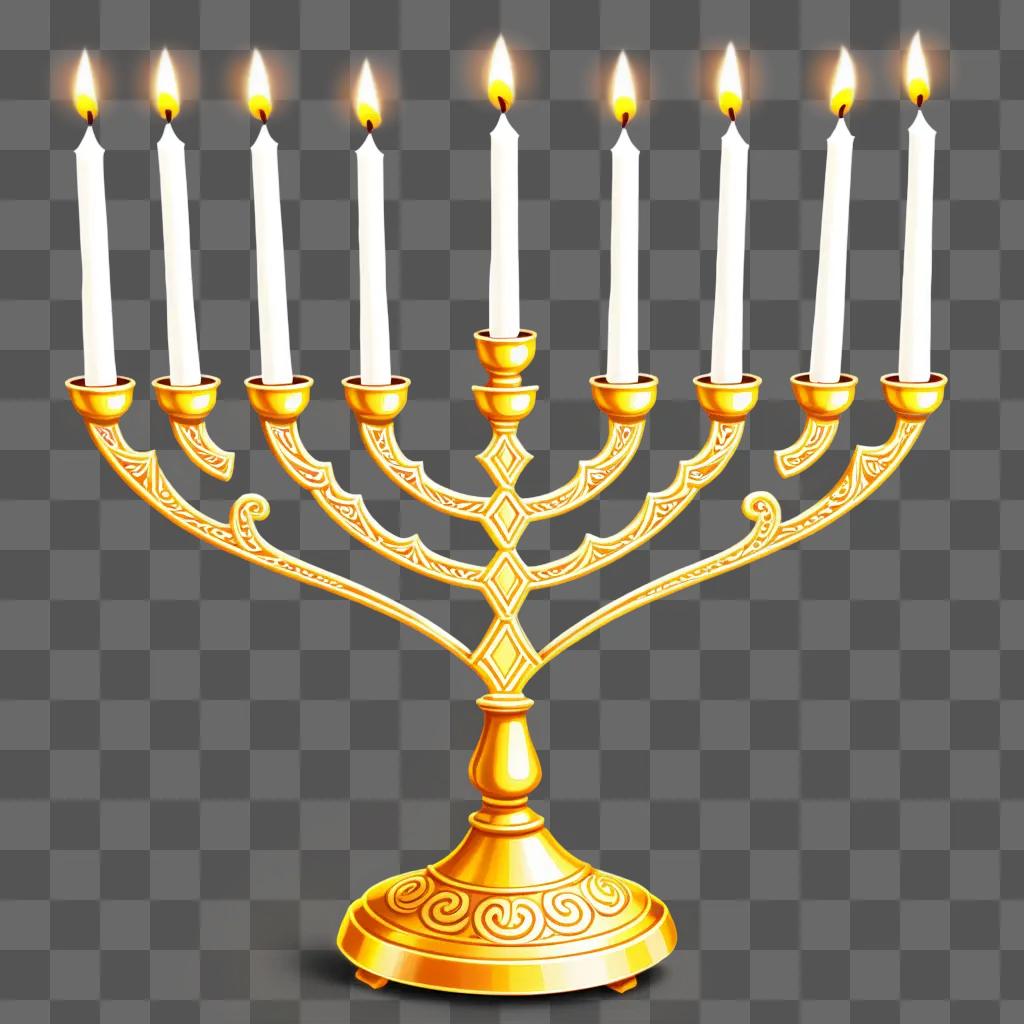 Golden menorah with lit candles